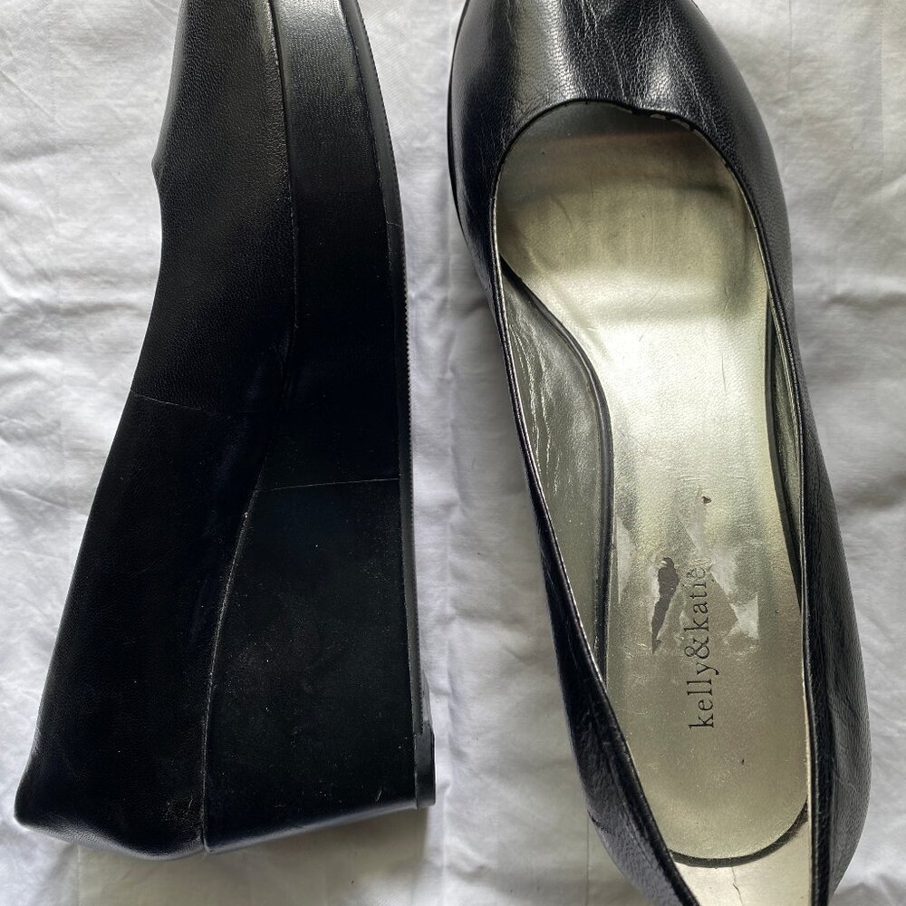 Kelly & Katie Black Peep Toe Wedge